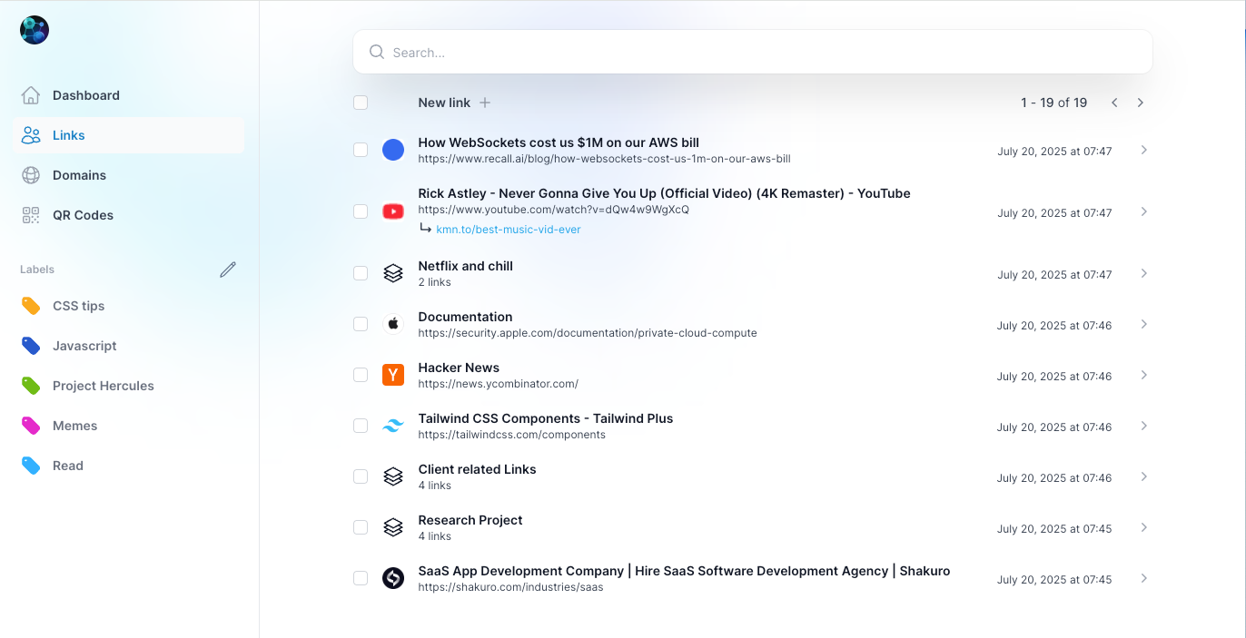 Links view screenshot